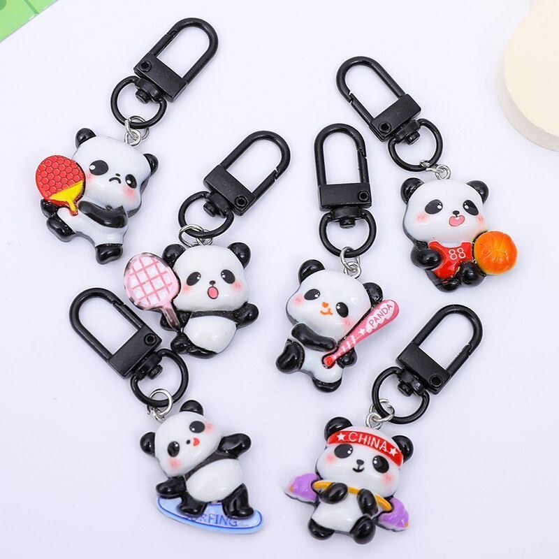Cute Sports Panda Keychain Best Friend Keychain Student School Bag Pendant Bag Accessories Small Jewelry Gift