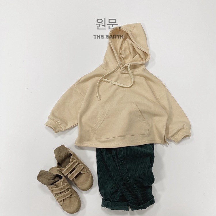 Korean clothing children's versatile autumn new item for boys and girls solid color plug-in pocket casual hooded long_voghion.com