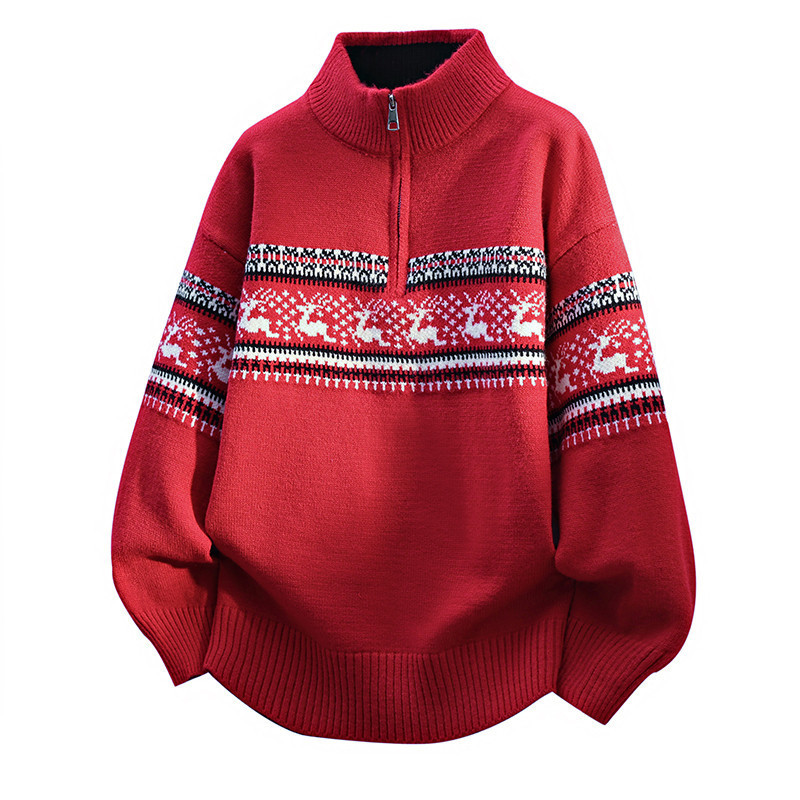 Half Turtleneck Knitwear Pullover Men's Cross-Border 25 Winter New Christmas Deer Men's Knitwear Large Size Bottoming Shirt