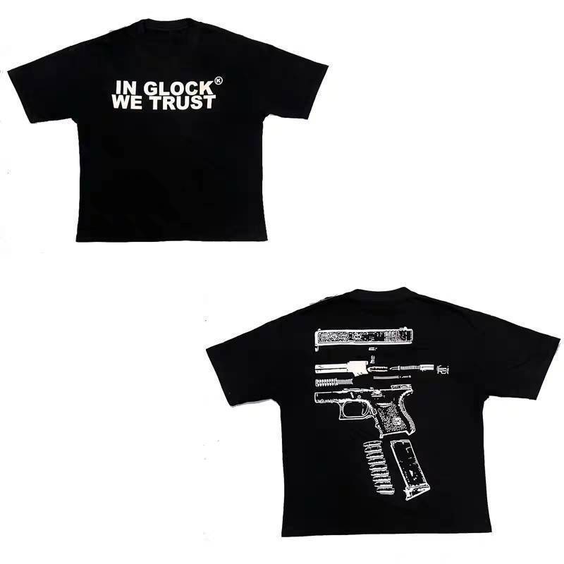 Xkz Short-Sleeve European Size Cross-Border Letter Print Our Fashion Brand Ttki Trust in Glock European Size Print Europe and America