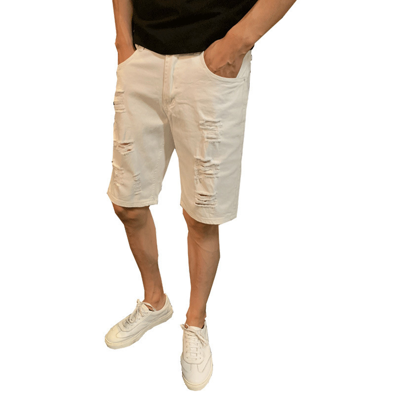 Verano ins ripped Denim shorts marca de moda de los hombres pantalones delgados blancos delgados pantalones de playa recortados casuales Coreanos