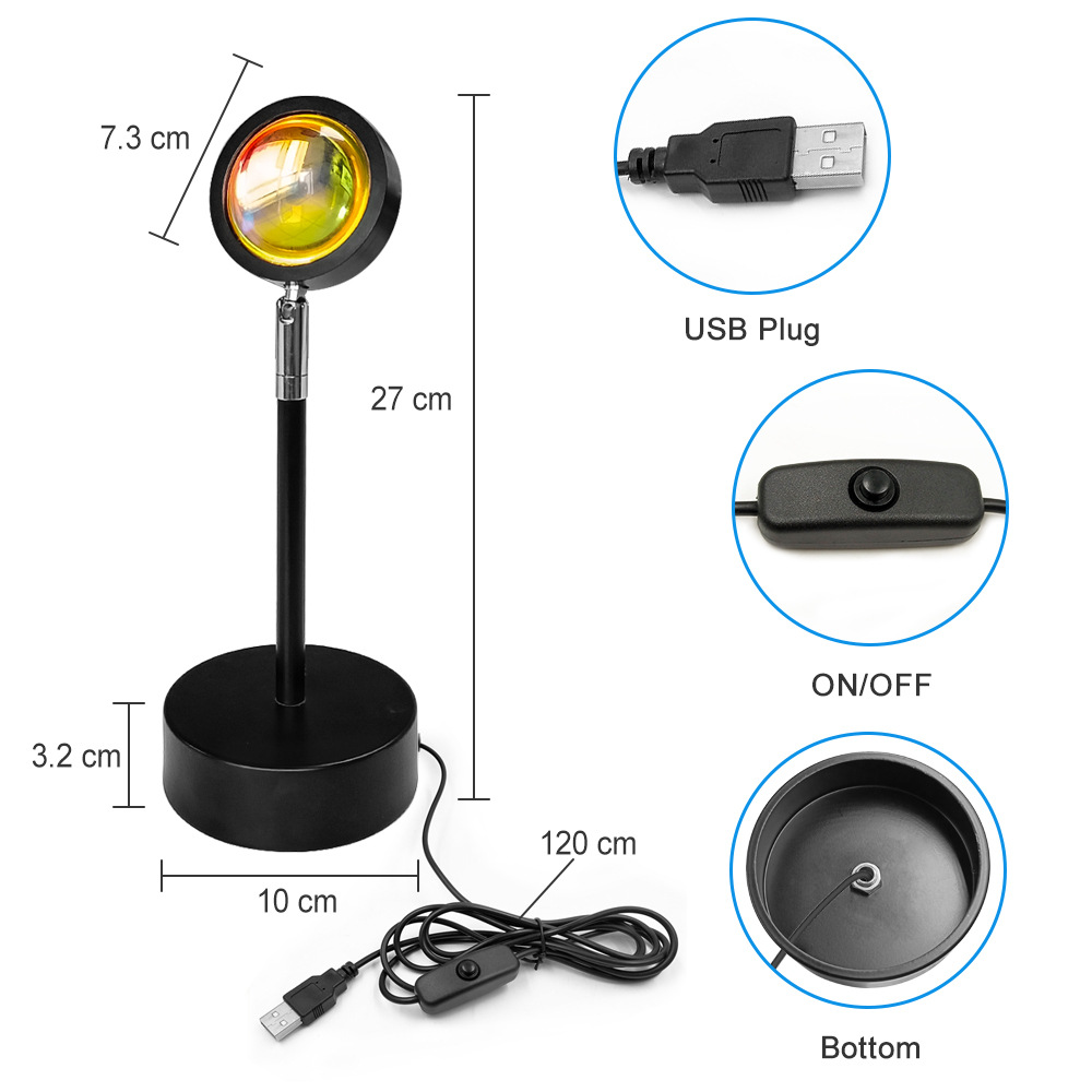 跨境led落日红夕阳灯迷你网红直播投影透镜灯卧室装饰台灯 日落灯