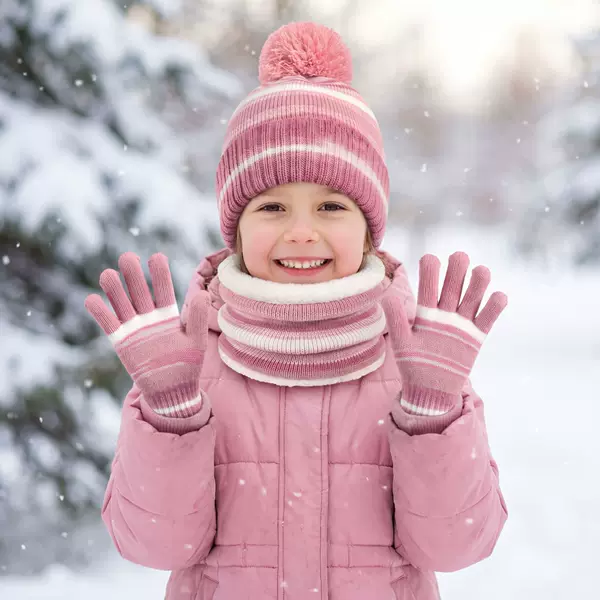 Cross-Border Children's Hat, Scarf, and Glove Three-Piece Set, Striped Autumn and Winter Knitted Fleece Kindergarten Warm Suit for Export