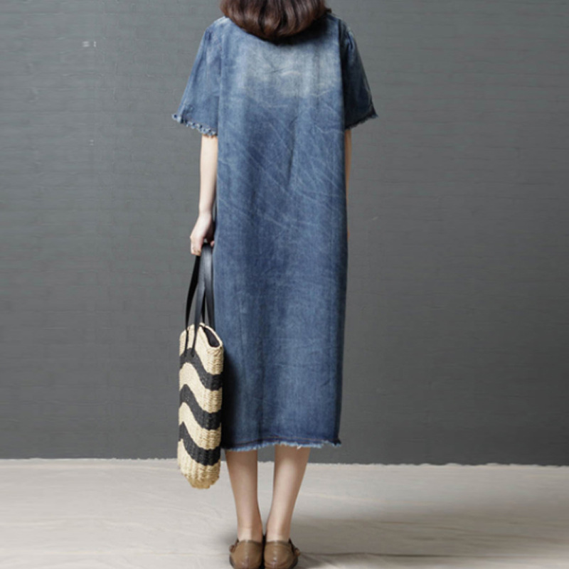Summer retro design long denim dress