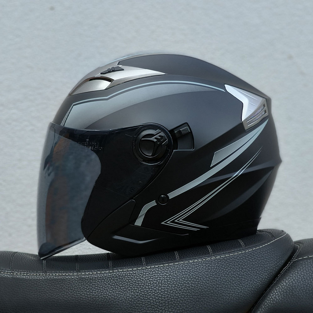 Motosiklet kaskı (dəbilqə) — Motuoche Helmet Double - gray-line-tea-color-lens-m57-58