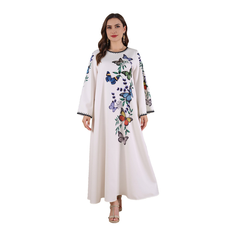 OME Customized Middle Eastern Cross-Border E-commerce Best-Selling Printed Rhinestone Women's Robe Muslim Dress Abaya_ecoleips.com