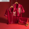 Red shorts, dragon and phoenix, with short sleeve
