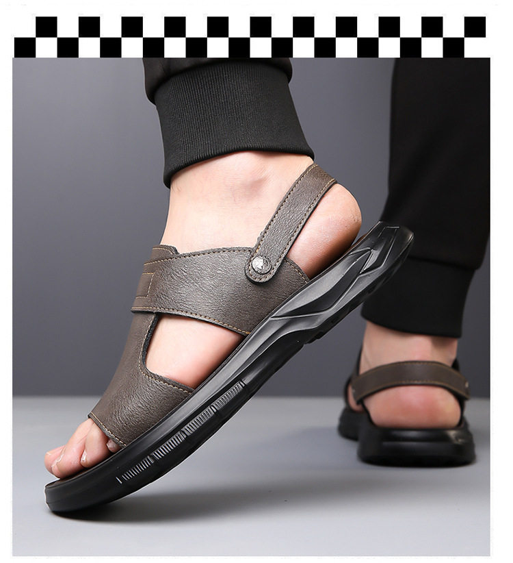 Dép sandal nam đế dày đúc phun, đế mềm chống trượt, hở ngón khoét lỗ thoáng khí đi biển — Màu nâu, màu xám, màu đen chi tiết 16