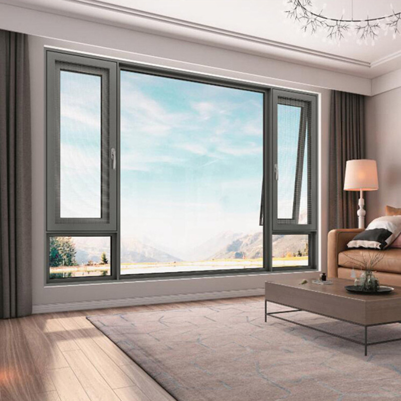 Foshan Manufacturer Custom-Made Aluminum Doors and Windows for Home Living Room and Kitchen Upper Hanging Windows Double-Glazed Noise-Proof Casement Windows
