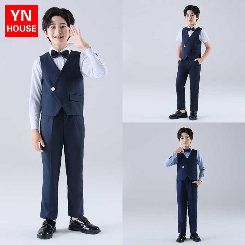 Trajes infantiles chaleco set 2024 otoño nuevos productos niños flores piano anfitrión cumpleaños show set