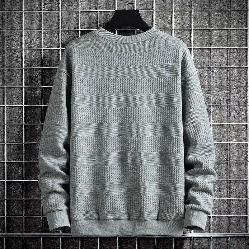 Men's Clothing Sweatshirt men's spring and autumn new style solid color jacquard fabric top loose casual youth round neck sweatshirt_voghion.com