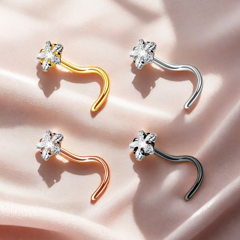 Titan Nasenpiercing Mit Zirkon Stern Klassisch Elegant_voghion.com