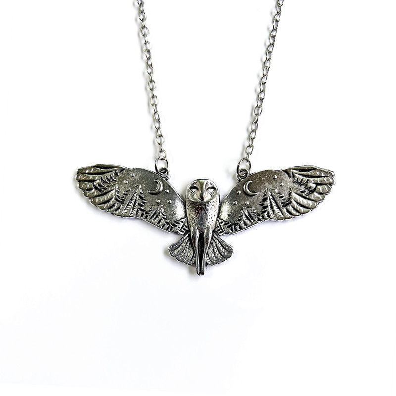 Cross-border trade Amazon creative retro exquisite fashion barn owl moon forest necklace