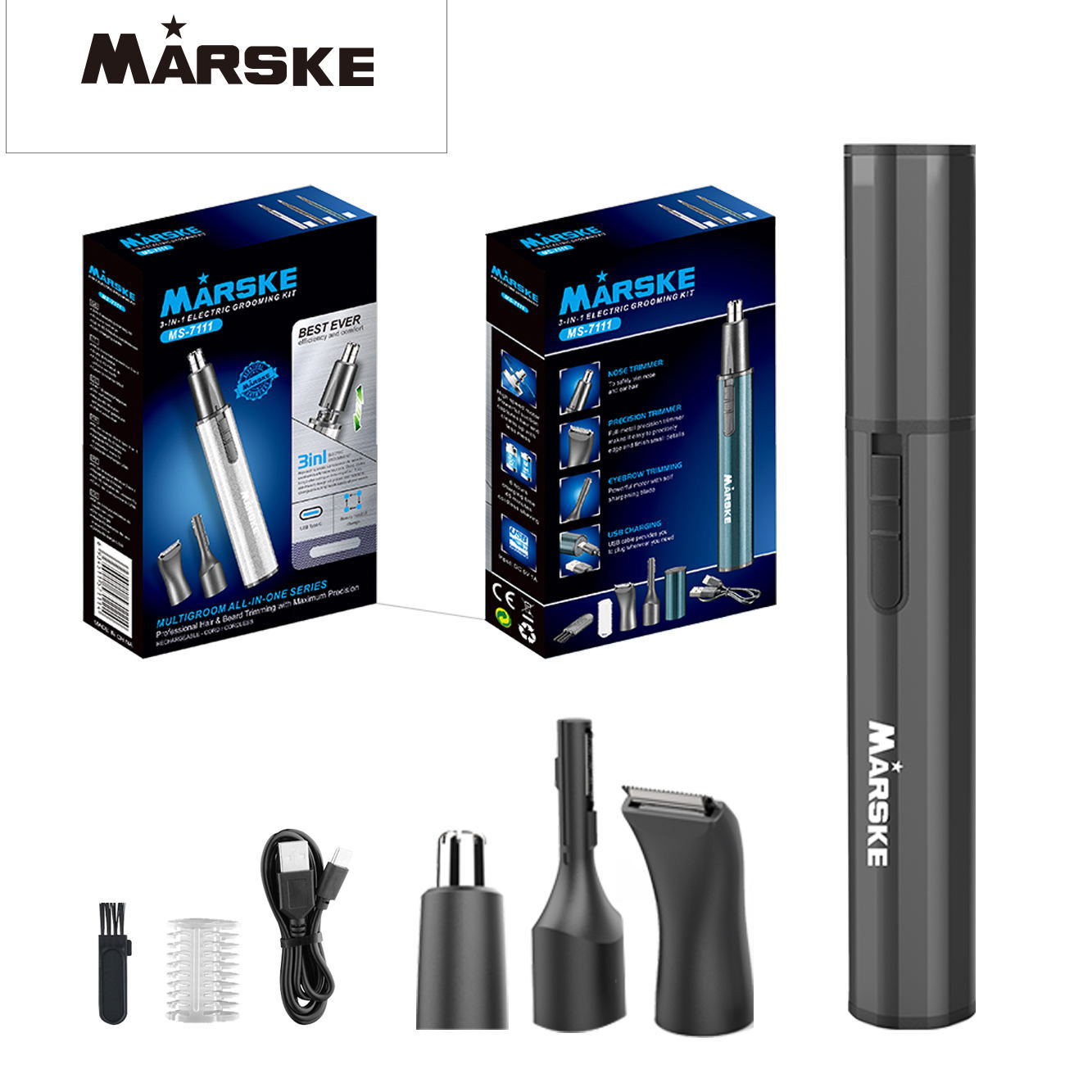 Tubo de aluminio metálico transfronterizo cortador de pelo de nariz eléctrico pintura para hornear recargable multifuncional reparador de pelo de afeitado de nariz dos en uno