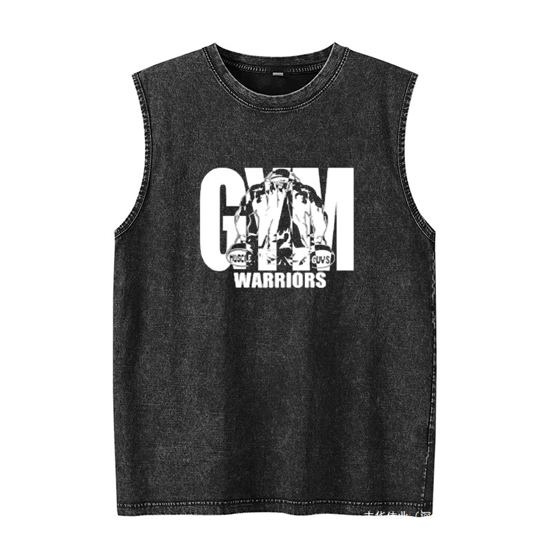 Men's Vest Motivation Gym Graphic T-Shirt Summer Millennial Clothing Sleeveless Shirt Vintage Washed Vest
