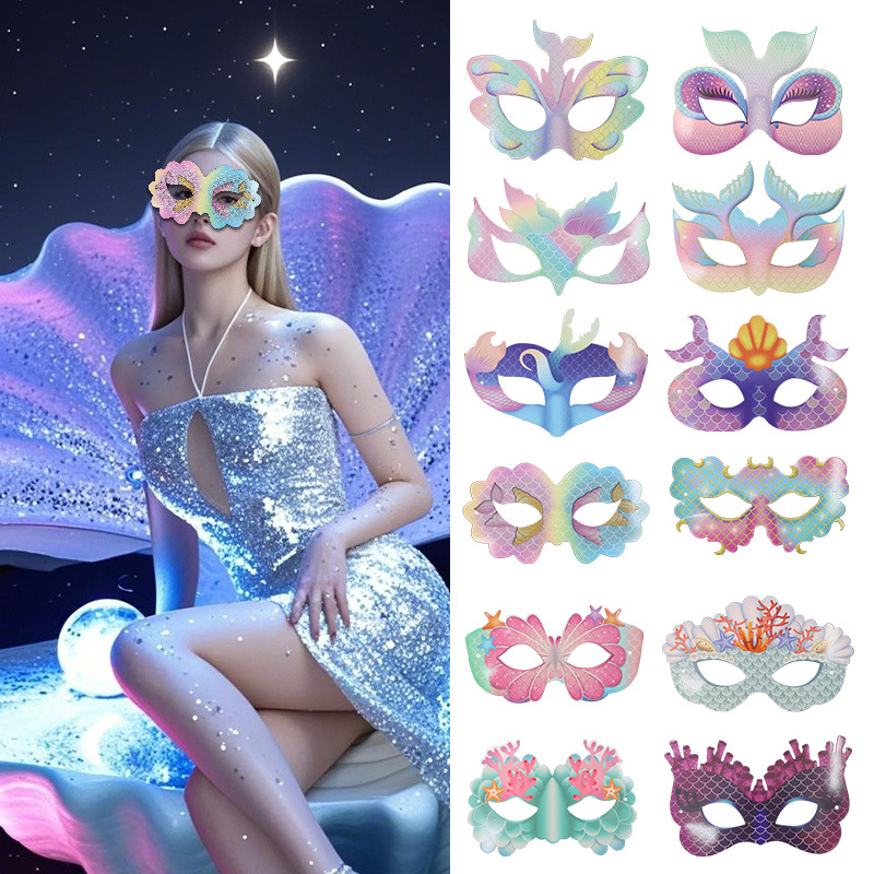 Tarjetas de papel DIY sirena carnaval nueva máscara para niños pintados máscara de mitad de cara fiesta espectáculo máscara de ojos al por mayor