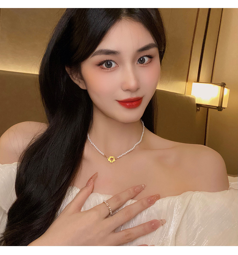 1 Piece Sweet Heart Shape Flower Bow Knot Imitation Pearl Alloy Titanium Steel Womenu0027S Necklace