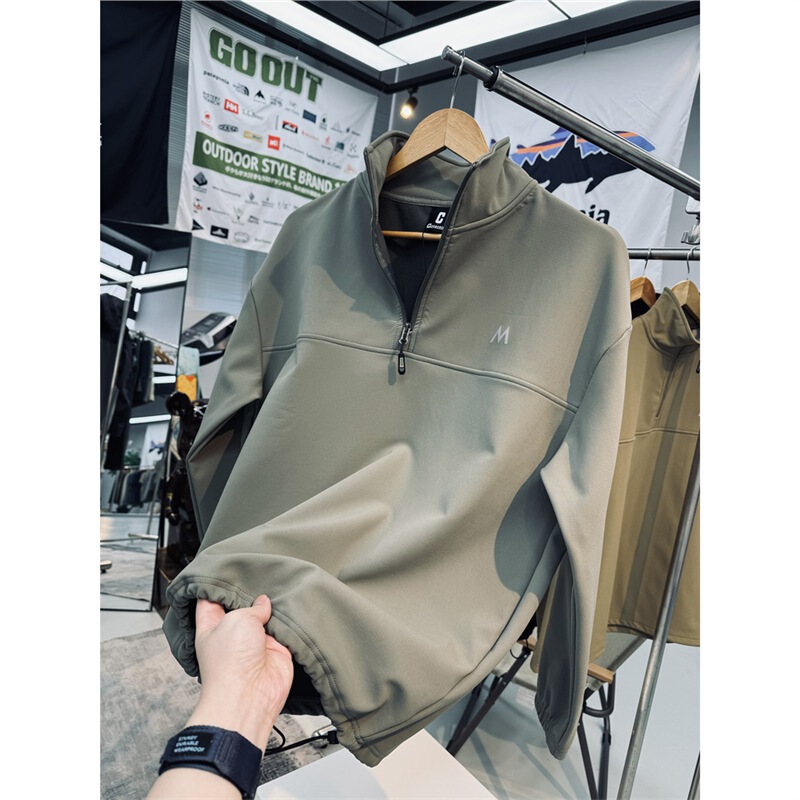 Island Country Single Anti-Scratch, Wear-Resistant and Water-Repellent Outdoor Mountain Style Pullover Half-Zip Fleece Soft Shell Jacket for Men and Women