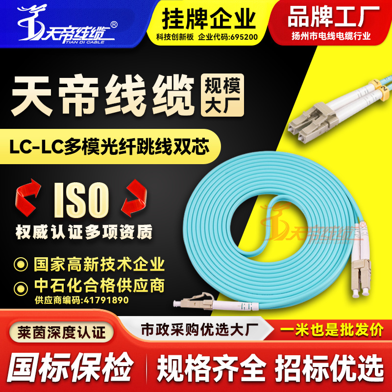 厂家直销天帝LC-LC OM3万兆多模光纤跳线尾纤电信级3米m室内双芯