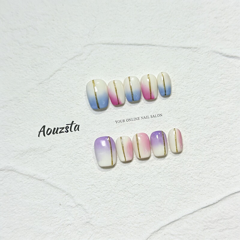 High-End Designer Style Spring and Summer Short Gradient Smudged Nail Art Cross-Border Handmade Wearable Nail Products Wholesale