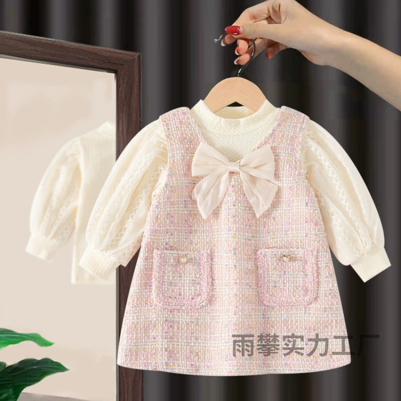 Платье для девочек Осеннее платье 2024 новый иностранный ребенок маленький ароматный ветер принцесса юбка костюм годовалое детское платье