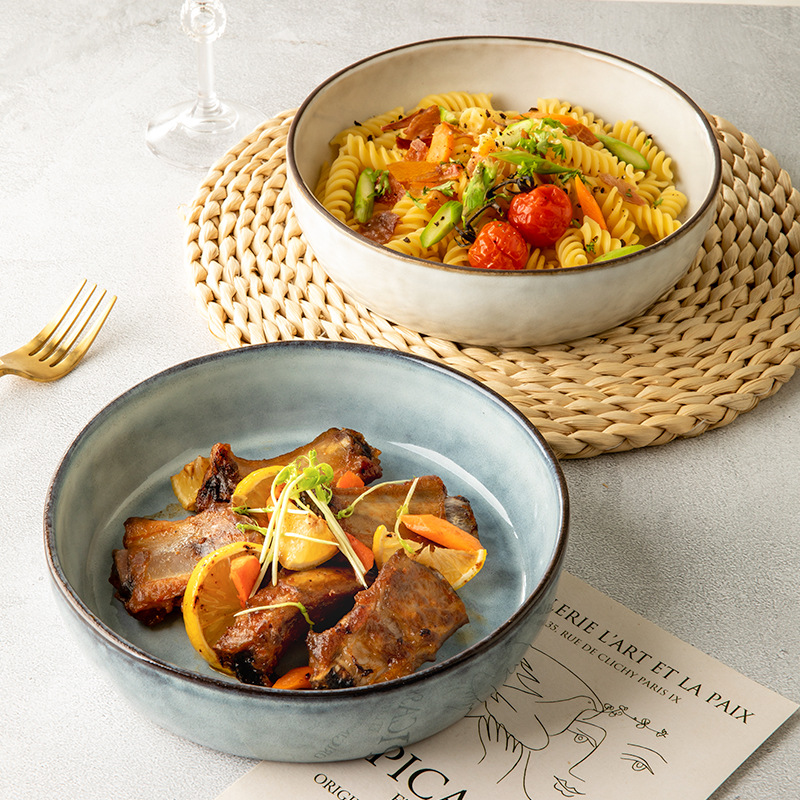 Irregular 7.5 pulgadas cuencos de cerámica retrógrados caseros platos profundos ensalada cuencos de fideos horno cambiador de cubiertos exportación transfronteriza