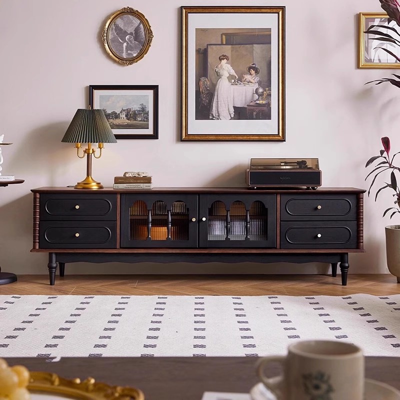 Mesa de té de madera sólida francesa retro estilo medio antiguo sala de estar casa gabinete de televisión combinación de estilo oval americano