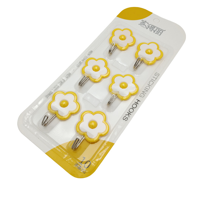 L3115 310 Seis ganchos adhesivos de flores de color sólido Ganchos sin perforaciones Ganchos adhesivos fuertes para paredes sin costuras