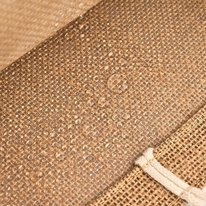 Bolsas de lino en stock, bolsas de compras de yute con botón, bolsas de lino con bordado de loto recubierto, personalizables.