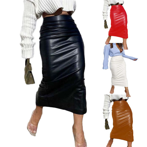 2025 Spring Sexy Leather Skirt Amazon High-Waisted Tight Bodycon Skirt Luxury Women's Clothing