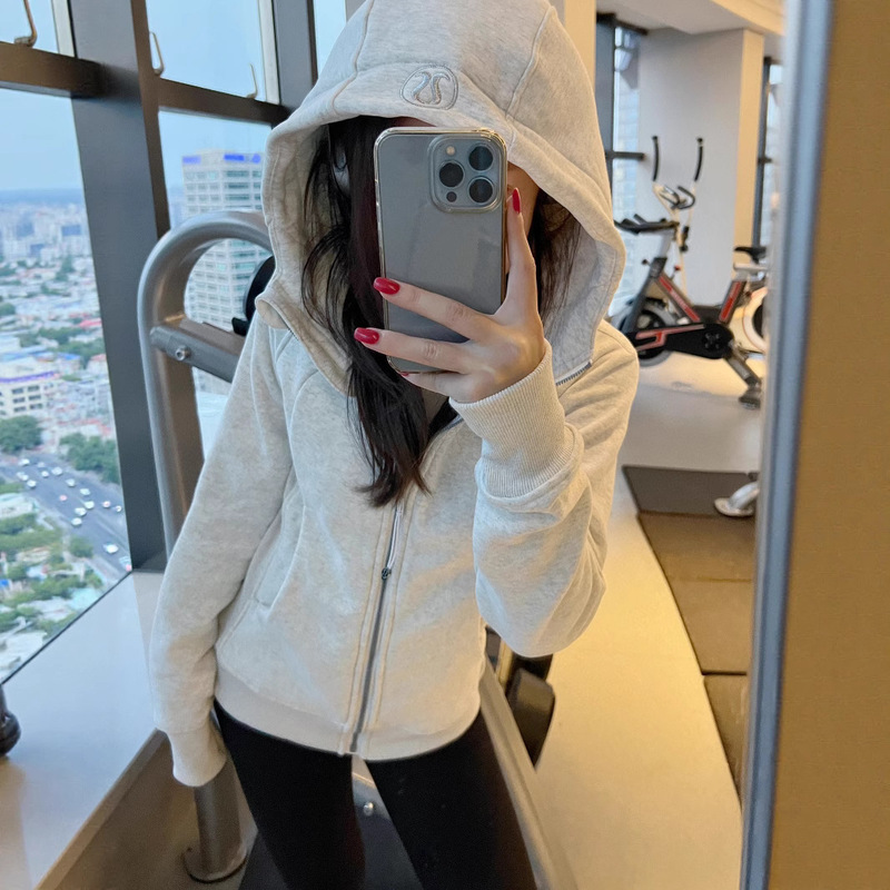 Slim Sweatshirt Jacket 2025 New Autumn and Winter Fleece-Lined Thickened Slim-Fit Sports Short Zip-Up Hooded Top