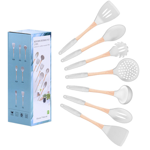 Wooden handle silicone kitchenware set Nordic style household cooking silicone spatula non-stick cooking spoon kitchen supplies