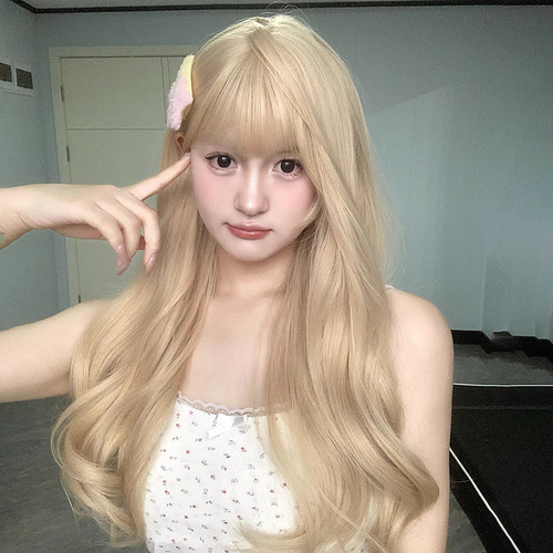 Cheng Ming wig female platinum internet celebrity simulated big wavy long curly hair  autumn and winter fashion full headgear style