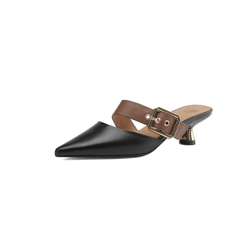 Retro pointed toe slippers for women with stilettos 2024 summer new mid-heeled and high-heeled slippers for outdoor wear_vogarts.com