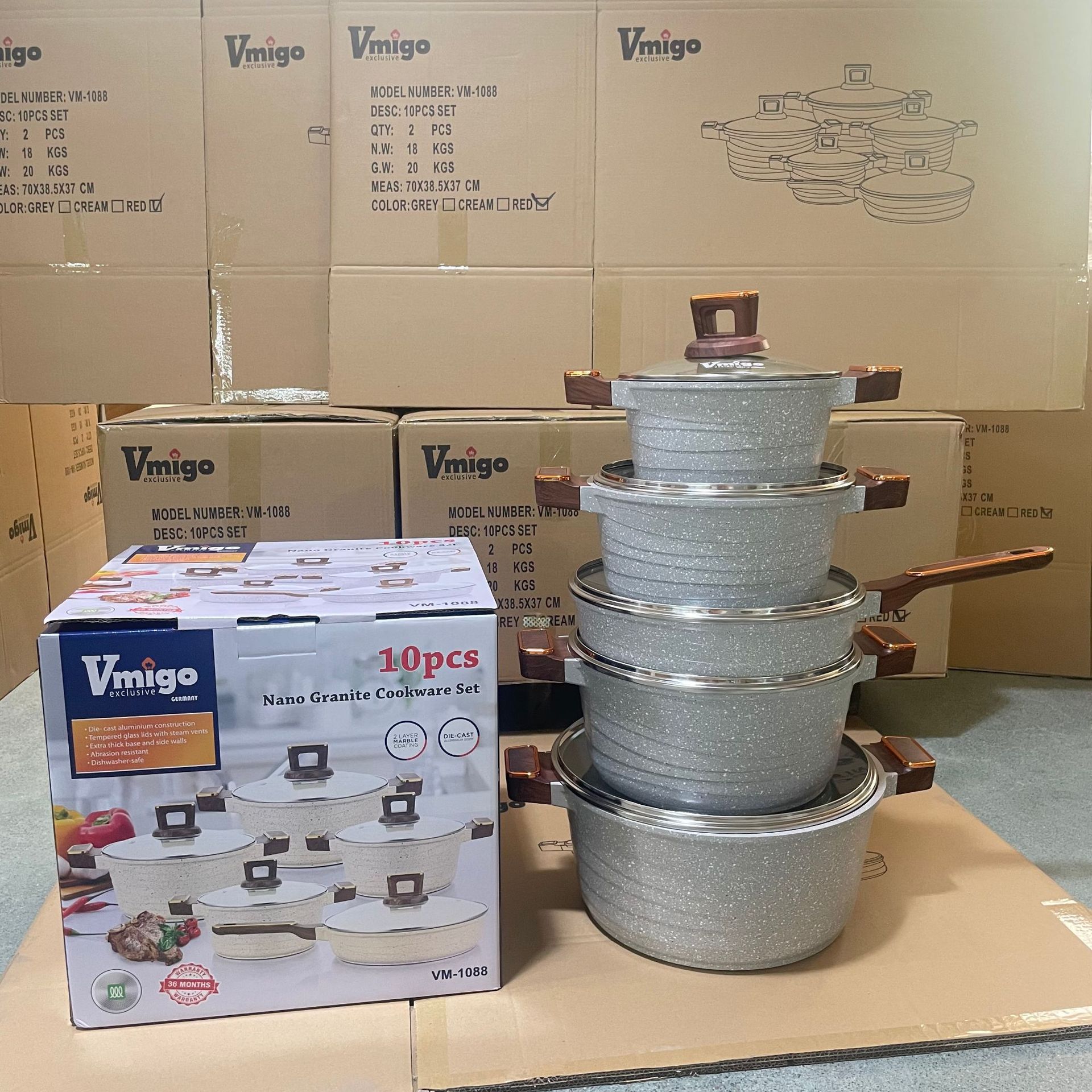Vmigo marca 10 piezas conjunto de bandejas antiadherentes arroz de arroz de piedra de cocina de cocina de aluminio para el hogar conjunto de platos