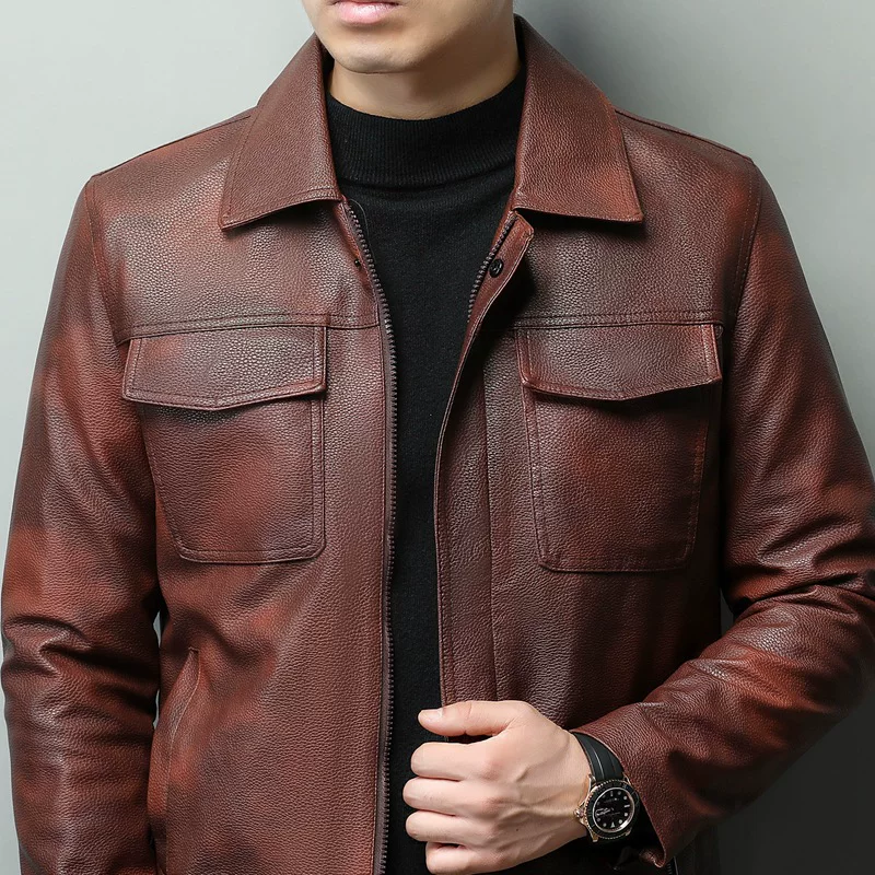 Кожаная демисезонная мужская куртка