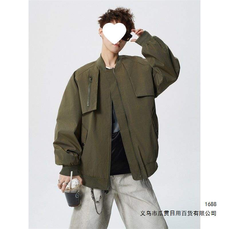 2408美式高街痞帅飞行工装夹克秋季时尚休闲宽松情侣棒球服外套棉