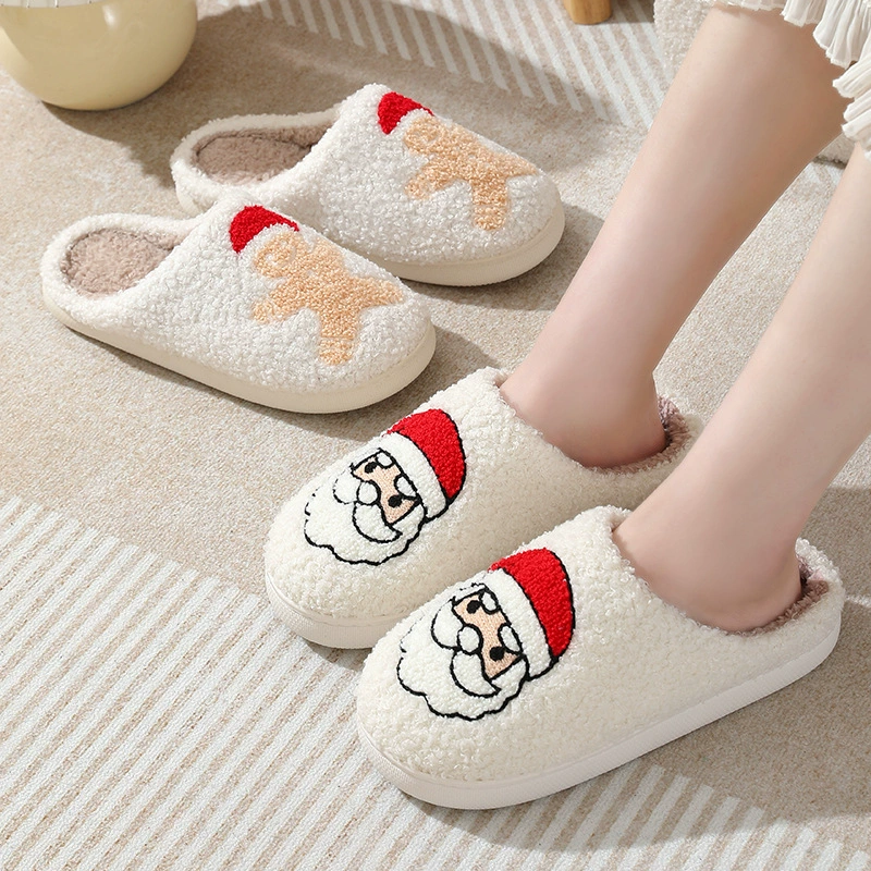 Новые сетчатые красные хлопковые тапочки для дома, милая пара, нескользящая теплая осень и зима 2023, Санта-Лось