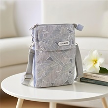 外贸田园树叶大屏布艺5层斜挎手机包 女士斜跨包 一件代发