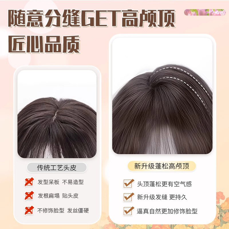 女性用フルウィッグ、人毛模倣、目に見えないシームレスなハイレベルヘアスタイル、ふわふわのロングストレートヘア、フルウィッグ|undefined