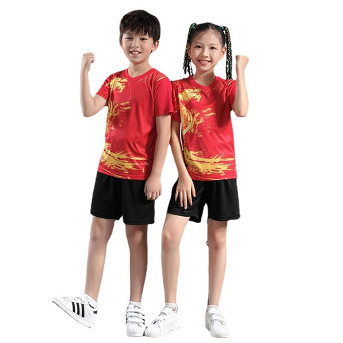 Black and Red Children's Badminton Set Quick-Dry Short-Sleeve Competition and Training Clothes for Boys and Girls Tennis and Table Tennis Sports Clothes