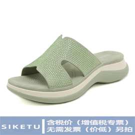 4003-3新款2026年春夏亚马逊休闲水钻凉拖女防滑海边沙滩坡跟拖鞋