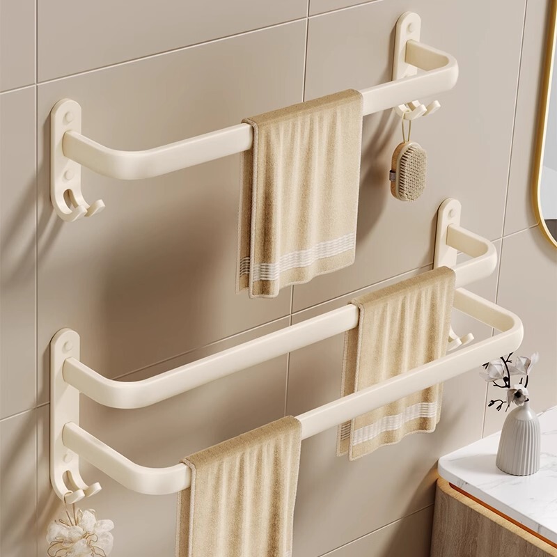 Source Factory Milk White Towel Rack Single Pole Punch-Free Bathroom Cool Towel Bar Bathroom Storage Shelf Space Aluminum