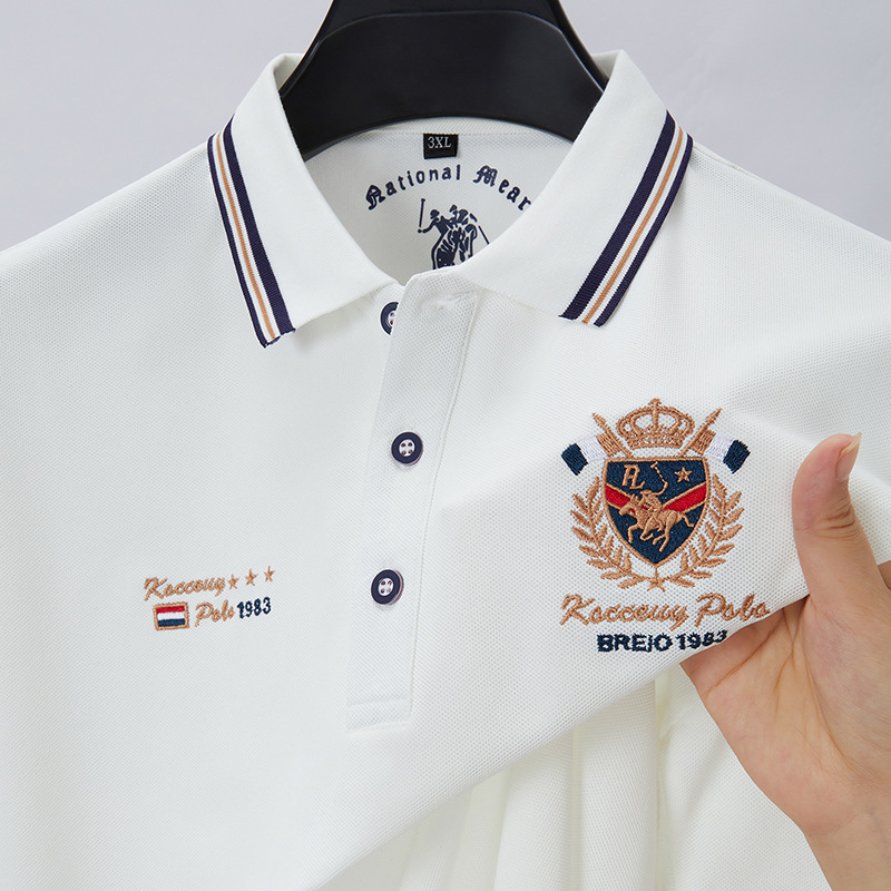 Cross-Border Wholesale Summer Ready-Made Men's Short-Sleeved Polo Shirt Tops Stripesd T-Shirt Casual Loose Men's Lapel T-Shirt