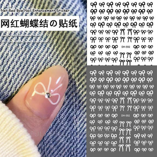 New Style Bow Nail Stickers Ins Internet Popular Japanese Style Hand-painted Black and White Bow Simple Cute 3D Nail Stickers