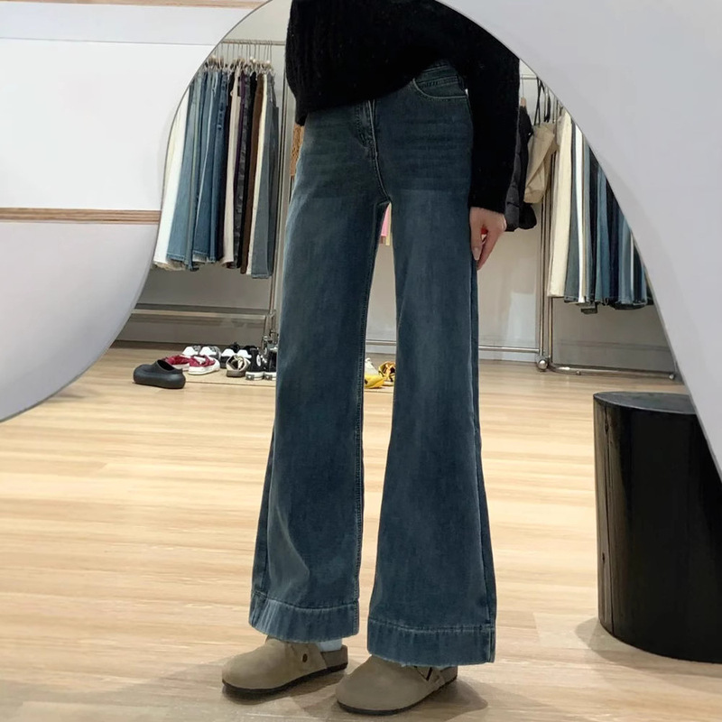 脚を締め付けないワイドレッグマイクロフレアパンツ、女性用ハイウエストルーズパンツ、小柄な人向け、洋ナシ体型痩身ストレートジーンズ|undefined