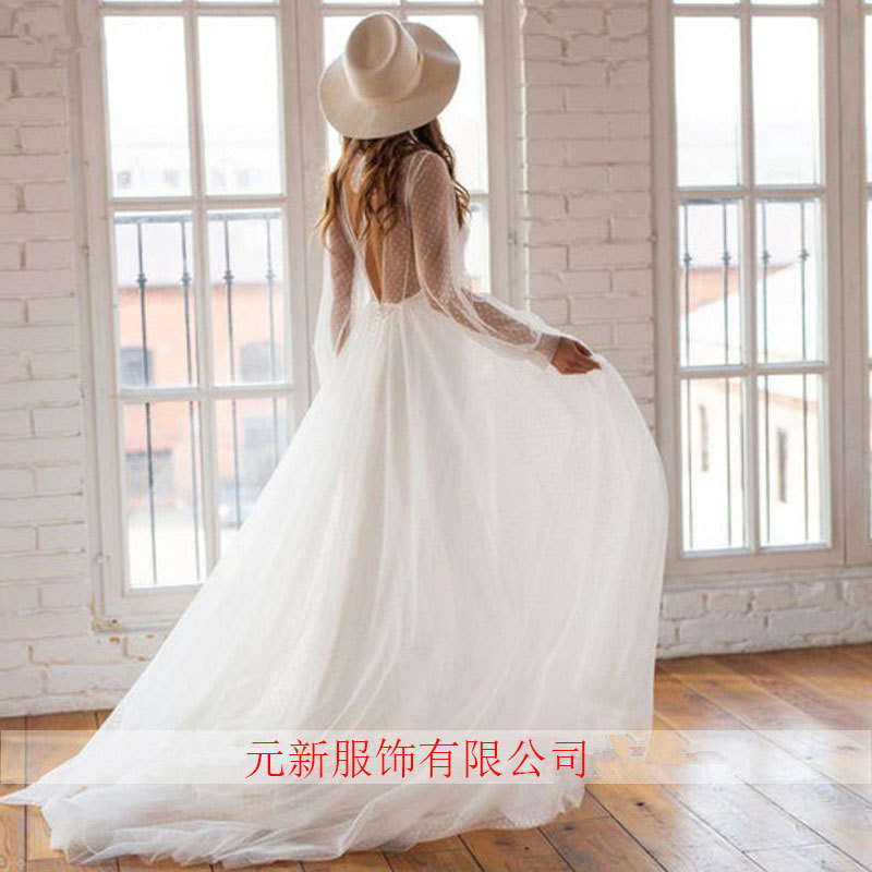 El Comercio exterior europeo y americano Amazon AliExpress desea elegante vestido de novia cuello redondo estilo europeo y americano Vestido de playa elegante adelgazamiento image 5