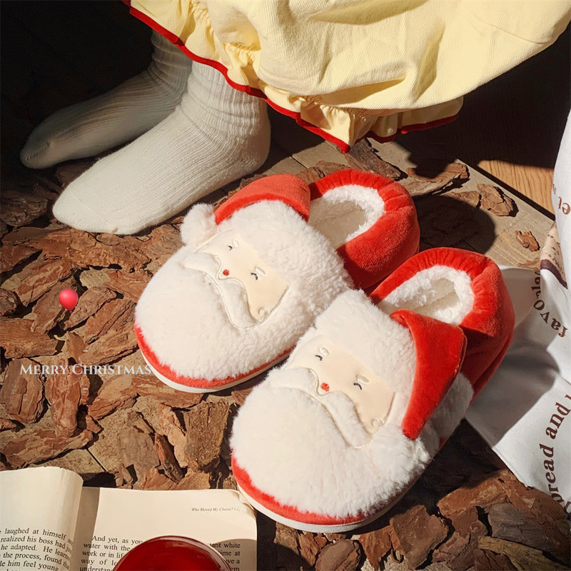 2025 New Santa Claus Winter Men's and Women's Cotton Slippers Couples Students Indoor and Outdoor Cartoon Warm Furry Shoes