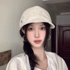 夏秋复古纯色棉麻鸭舌帽子女显脸小休闲前进帽轻薄透气个性报童帽