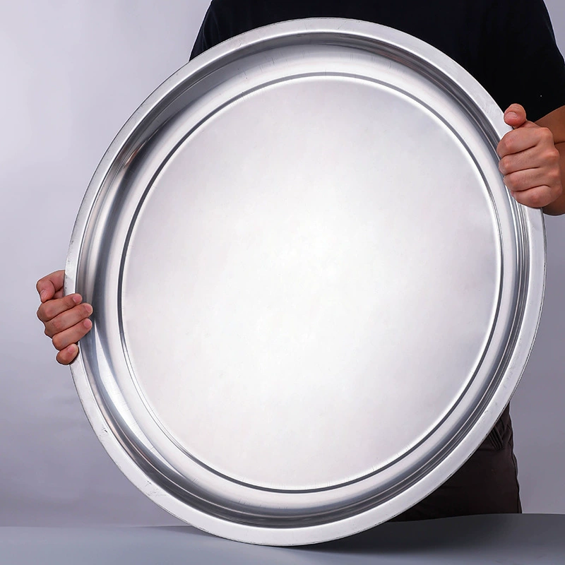 Утолщенная круглая пластина из нержавеющей стали, большая круглая тарелка с плоским дном, неглубокая тарелка, поднос, очень большая тарелка с рыбной головой, бытовая тарелка для еды, новый продукт